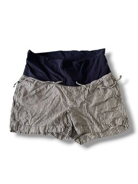 Old Navy Maternity Navy Waistband Striped Relaxed Shorts Linen Medium